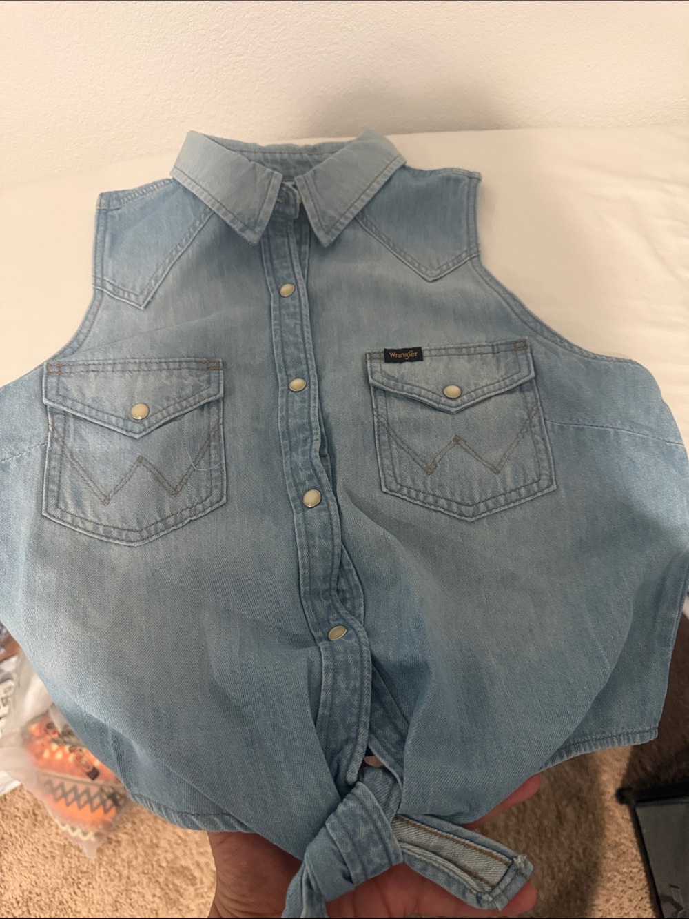 Wrangler Light Blue Sleeveless Denim Tie-Front Top